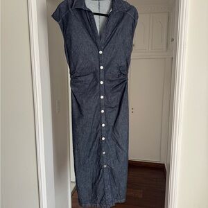 Zara Dark Blue Button-Down Midi Dress